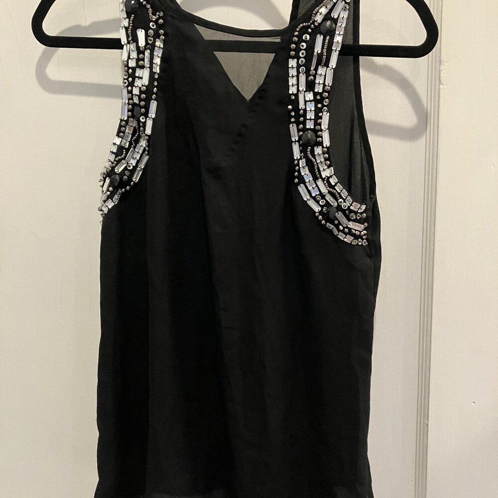 charlotte russe beaded sleeveless top with sheer v-neck front